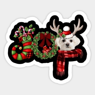 Christmas Joy Dwarf Stocking Reindeer White Maltese Sticker